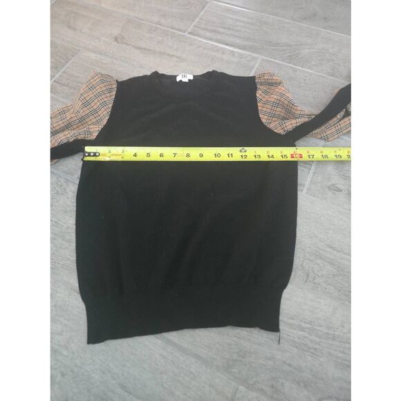 Women's YAL New‎ York Sweater Black with Checkered Plaid Sleeves Size Small - Picture 3 of 6